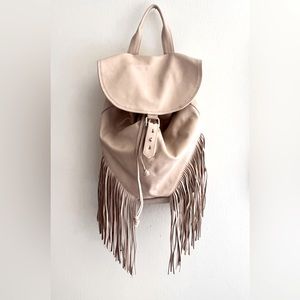 Off White Cream Beige Fringe Genuine leather Backpack Festival Bag